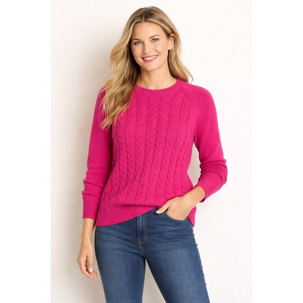 Lands’ End Drifter Cable-Knit Sweater – Bright Pink – XL